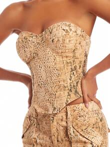 SHEIN BAE 女款蛇皮印花抹胸式上衣 - 彩色 - 查看 4