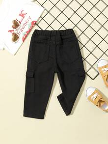 嬰兒男童純色工裝風牛仔褲 - 黑色 - 查看 2