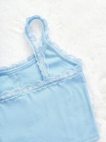 女童针织纯色吊带上衣，带蕾丝边，2 件/套 - 彩色 - 查看 4