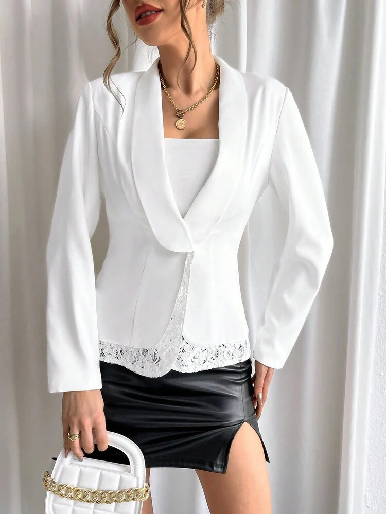 Lace Splice Cape Collar Blazer
