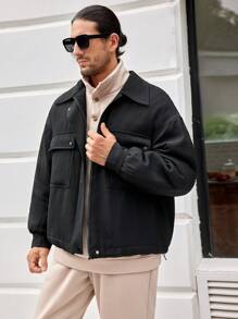 Manfinity Homme Abrigo acolchado con bolsillo con solapa y cordón en el bajo para hombre oversize