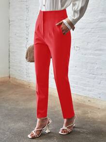 EURMUSE Solid Slant Pocket Pants - Red - View 6