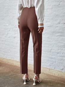 EURMUSE Solid Slant Pocket Seam Front Pants - Brown - View 2
