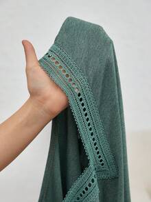 SHEIN Frenchy 大碼女性V領T恤 - 綠色 - 查看 3