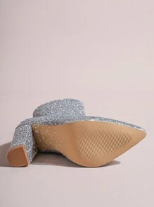 Giày bốt cao gót đến mắt cá chân cho nữ, Giày bốt gót dày mới cho mùa thu/đông, Giày bốt cao gót mũi nhọn, Giày bốt ôm vừa vặn, Thời trang Châu Âu và Mỹ, Giày bốt cho nữ, Trang phục dự tiệc - Bạc - Xem 4