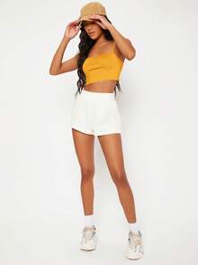 SHEIN BASICS Solid Crop Cami Top - Yellow - View 3
