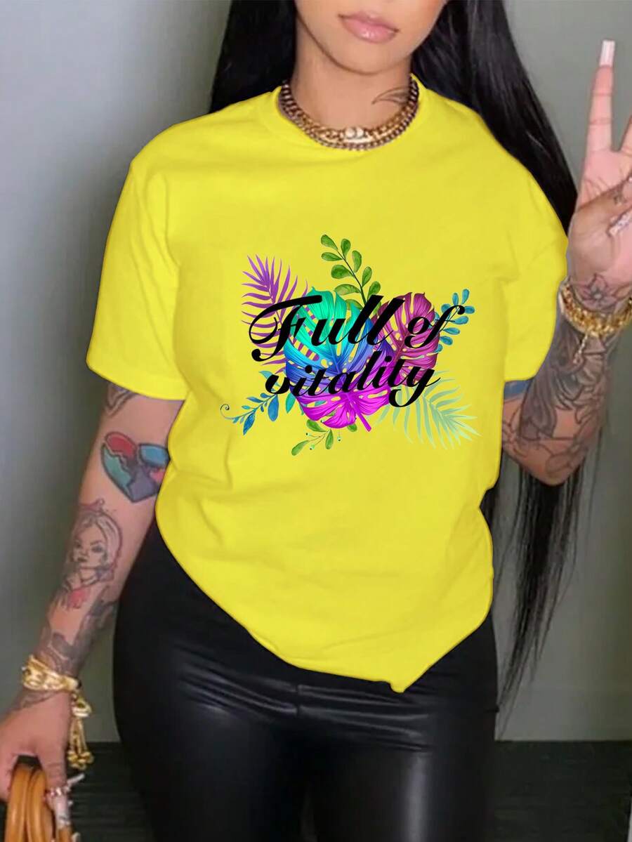 INAWLY 標語印花t卹 - 黃色 - 查看 1