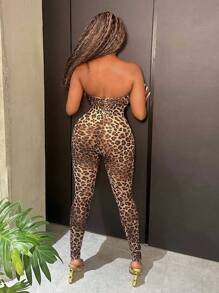 Slaydiva Leopard Print Tube Unitard Jumpsuit - Multicolor - View 2