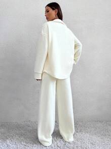 SHEIN Unity 3pcs/set Unisex Autumn Winter Button Up Jacket, Vest And Pants Suit Simple Personalized Outfit - Apricot - View 2