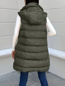 EURMUSE Của phụ nữ Không tay áo có mũ Đệm Áo khoác - Màu Khaki - Xem 2
