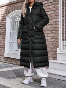 EURMUSE Women's Long Padded Coat - Black - View 4