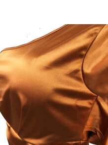 One Shoulder Slit Midi Dress - Brown - View 5