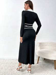 SHEIN Privé Vestido ribete en contraste de cuello polo