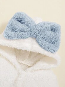 SHEIN Baby Girl Bow Front Fuzzy Sweatshirt - Blue and White - View 3