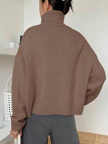 DAZY Áo cao cổ Thả vai Áo len - Màu Khaki - Xem 3