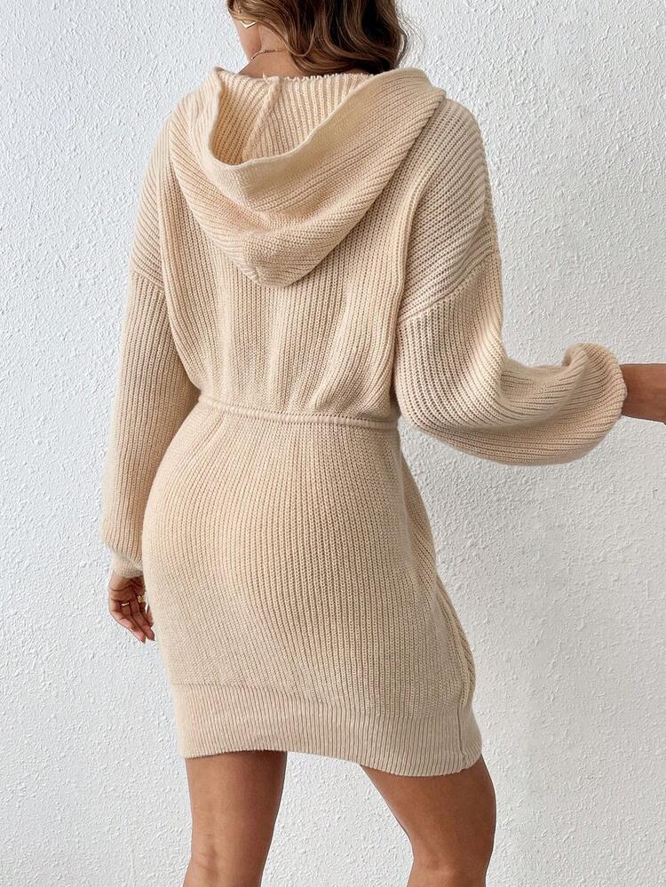 Ladies' Solid Color Hooded Sweater Dress