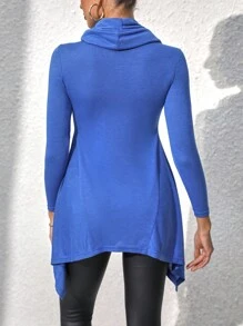 SHEIN LUNE 女性不對稱洋裝帶垂褶設計 - 藍色 - 查看 2