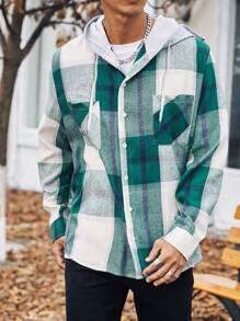 Manfinity Hypemode Áo sơ mi nam có mũ trùm đầu có kích thước Plus Size Patch Pocket - màu xanh lá - Xem 6