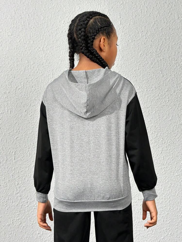 Teen Girl Color Block Drop Shoulder Active Hoodie