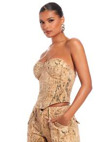 SHEIN BAE 女款蛇皮印花抹胸式上衣 - 彩色 - 查看 3