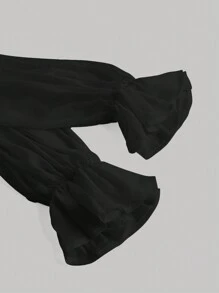 SHEIN MOD tay áo lá sen Viền Ruffle Áo sơ mi - màu đen - Xem 3