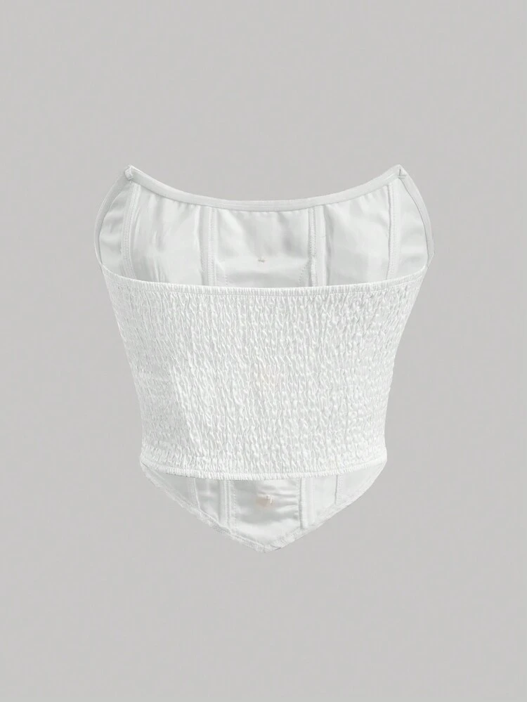 Button Front Lace Trim Tube Top