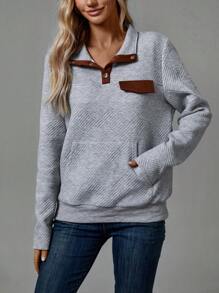 SHEIN LUNE Contrast Trim Kangaroo Pocket Sweatshirt - Grey - View 1