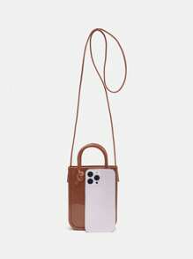 SHEIN MOD Plain Double Handle Crossbody Bag - Brown - View 6