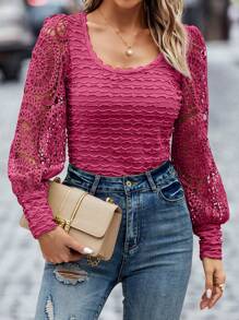 SHEIN Essnce 氣球袖女士上衣 - 玫紅色 - 查看 1