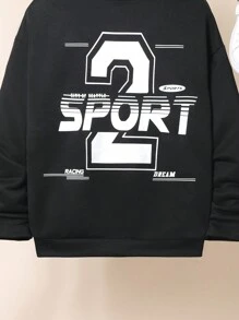 SHEIN Áo nỉ tay lửng dành cho bé trai tuổi teen, họa tiết chữ in và chi tiết vá. - màu đen - Xem 4