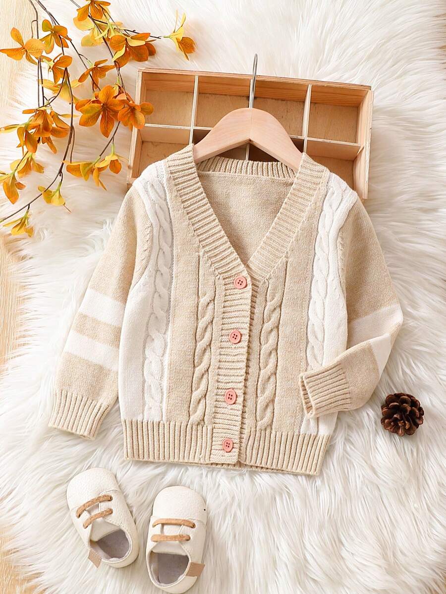 Chàng trai trẻ Xoắn Dan Áo len Mở - Màu be - Xem 1