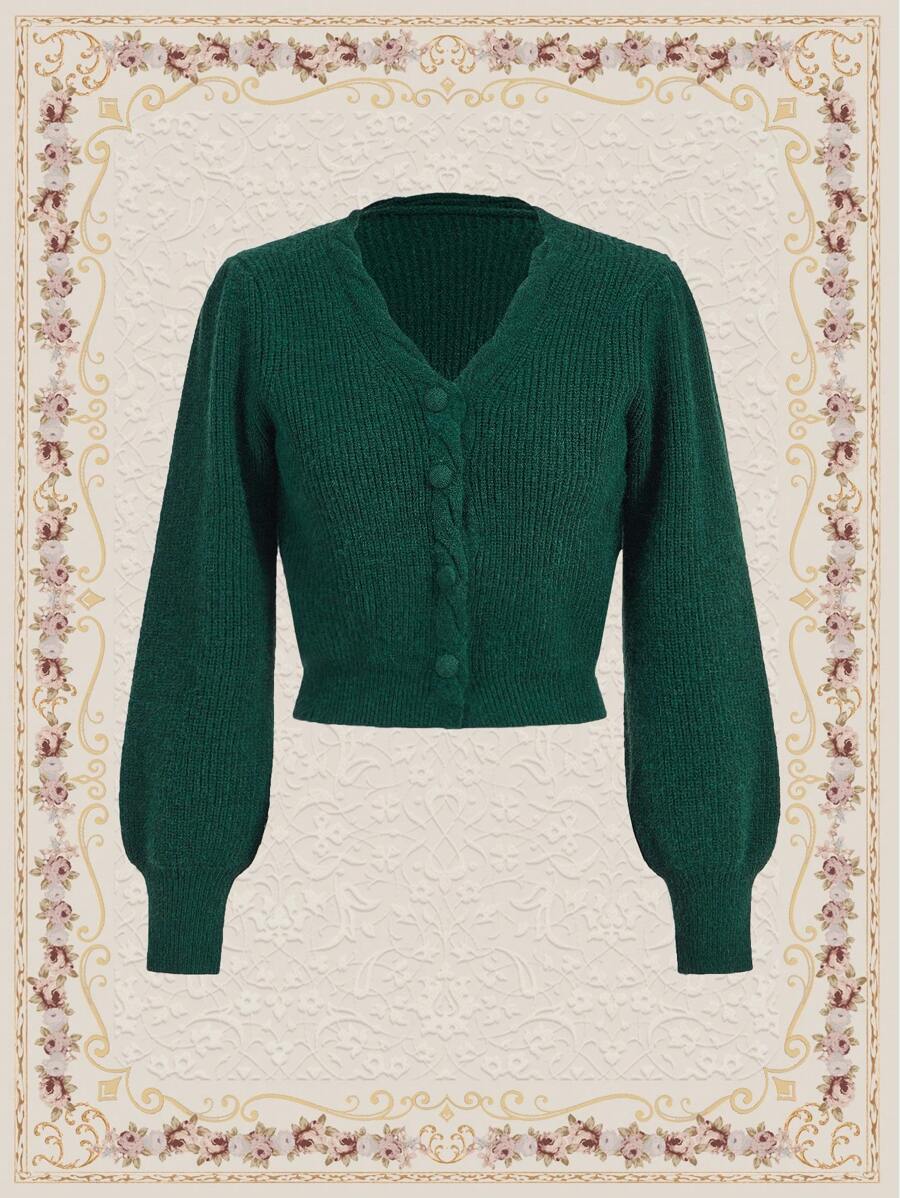 SHEIN DECDS Retro Và Thanh lịch Của phụ nữ Giáng sinh Màu xanh lá Áo len Mở - màu xanh lá - Xem 1
