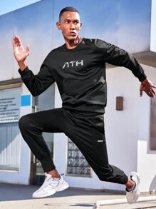 Manfinity Sport Corelite Men Letter Graphic Sports Sweatshirt & Sweatpants, Athletic Suit, Tracksuit Workout Set