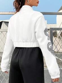 SHEIN EZwear 休閒口袋 拉鍊動物女士衛衣 - 白色 - 查看 4