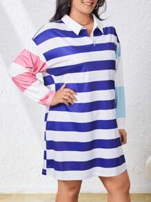 SHEIN Essnce Plus Size Multicolor Thick Striped Dress - Multicolor - View 5