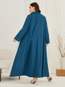 Mulvari Women's Plus Size Color Block Double-Breasted Arabian Dress With Shawl Collar Abayas - Multicolor - View 2