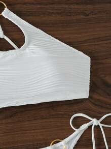 SHEIN Swim Summer Hollow Out Detail One Shoulder Bikini Set With Round Ring Decoration