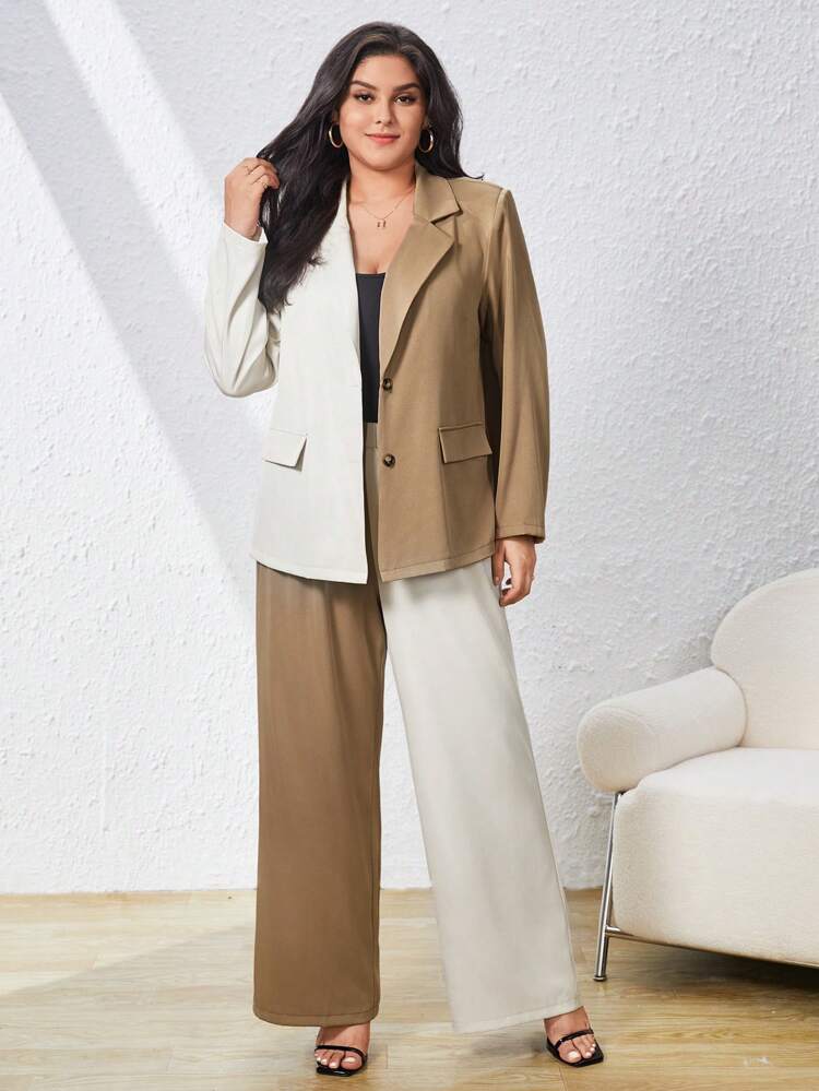 Plus Size Color Block Suit Set