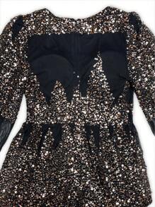 YISIKADO Đầm dạ hội dự tiệc cưới tay dài cổ lọ xẻ đùi đính sequin màu đen thanh lịch, váy dự tiệc tốt nghiệp, váy dự tiệc tối - màu đen - Xem 8