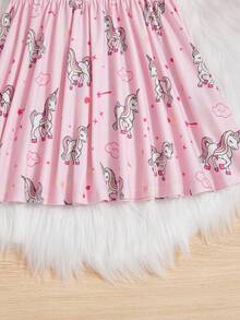 SHEIN Nhỏ bé Cô gái Dệt kim Chất rắn Vòng cổ Giải trí Cầu vồng Kỳ lân In Đầm - Màu Hồng baby - Xem 3