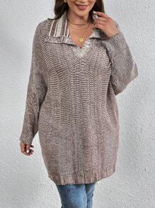 SHEIN LUNE Plus Size V-neck Drop Shoulder Sweater