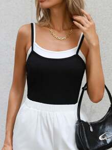 SHEIN Essnce 2 In 1 Cami Bodysuit - Black and White - View 5