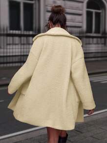 EURMUSE Turn-down Collar Teddy Coat With Double Pockets - Beige - View 2