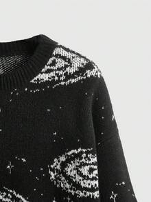 ROMWE Hippie 女式圖案印花下垂肩毛衣 - 黑色 - 查看 4