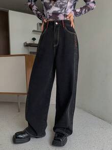 FRIFUL Của phụ nữ Chi tiết thêu Quần jean - màu đen - Xem 3