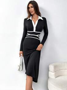 SHEIN Privé Vestido ribete en contraste de cuello polo