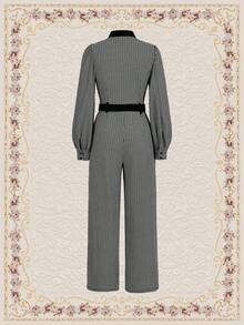 SHEIN DECDS Của phụ nữ Giường đôi In Áo liền quần ống rộng - Đen và trắng - Xem 8