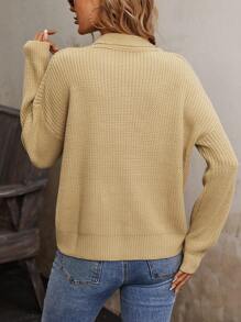 EMERY ROSE بلوزة محبوكة بأكتاف متساقطة للخريف والشتاء - كاكي - مشاهدة 2