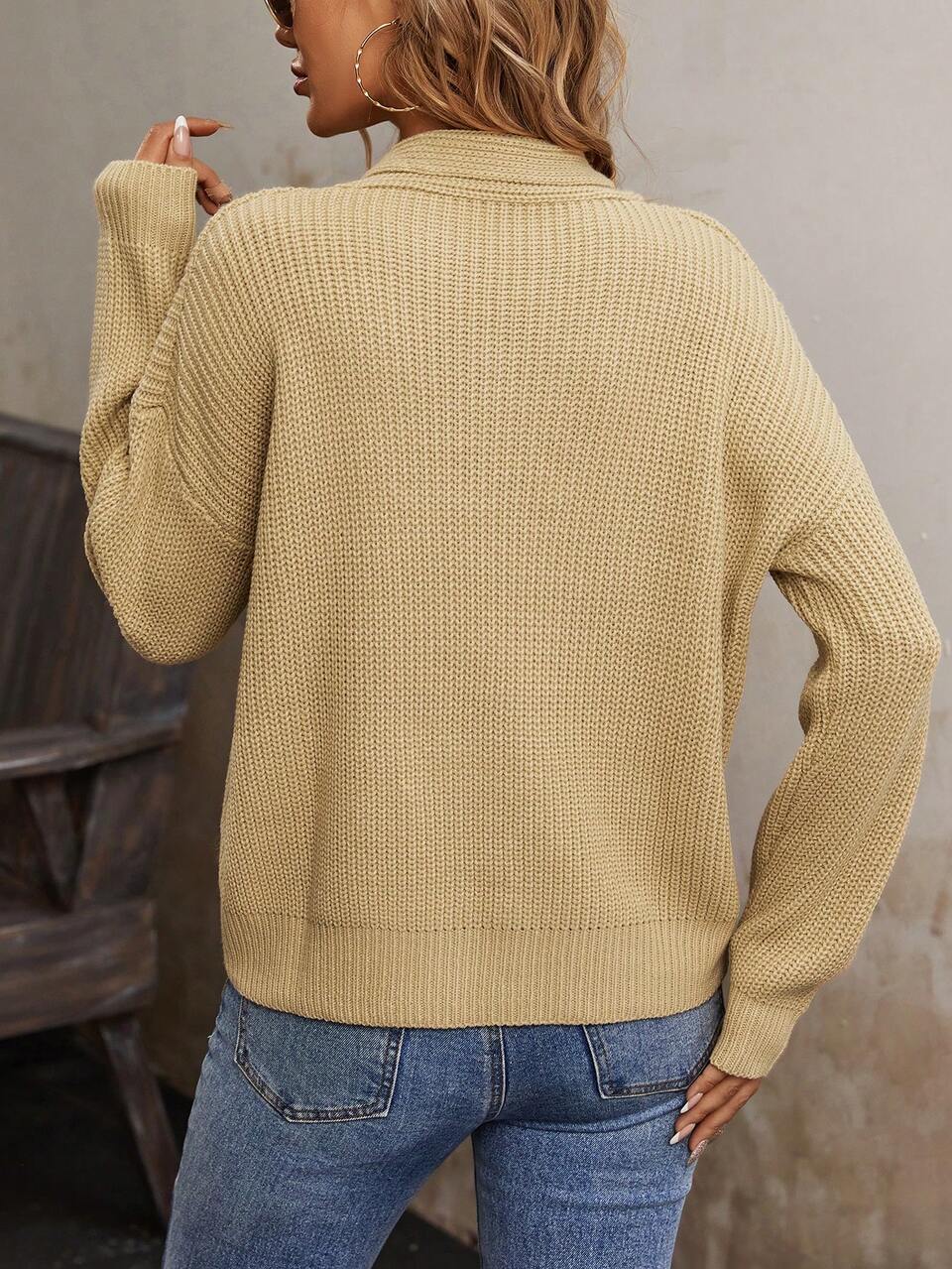 Solid Drop Shoulder Knit Pullover Fall Winter Sweater