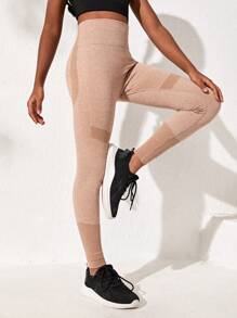 SHEIN Tween Girl Tummy Control Sports Leggings - Mustard Yellow - View 1